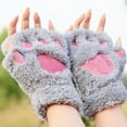 thumbnail image 4 of Cute Cat Kitten Paw Fingerless Gloves Cozy Faux Fur Plush Half Finger Gloves Touchscreen Warm Mittens for Girls Women, 4 of 9