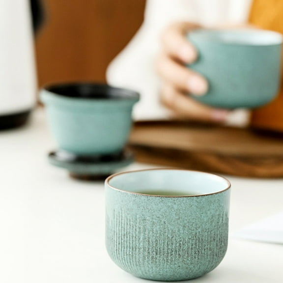 Homoyoyo Green Ceramic Travel Tea Set with Built-in Filter for Home and Outdoor Use, Ideal Gift for Tea , 1 Set