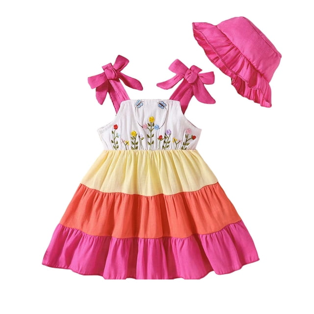 Faraee Robe d'Été Sans Manches à Fleurs Smockées pour Bébé Fille 0-3 Ans Robe Décontractée Boho de Plage Rose Vif