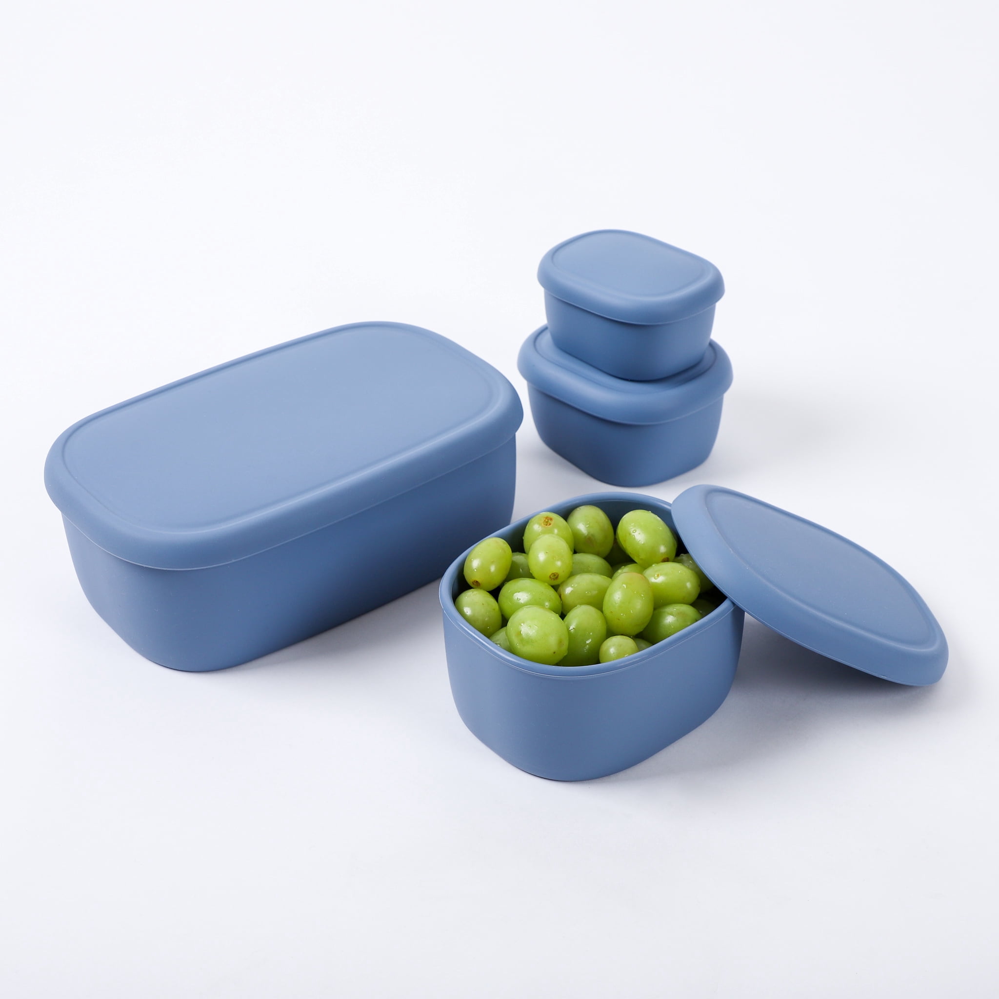 BLUE GINKGO Nesting Silicone Containers, Airtight Food Storage | Set of 3 (6.7oz, 10oz, 20oz) Blue