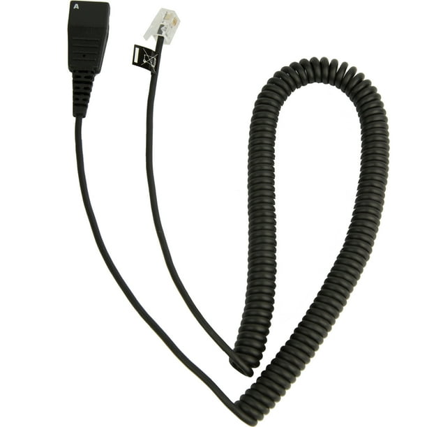 Jabra Quick Disconnect (QD) to Modular (RJ) Coiled Bottom Cord, 2 Meter