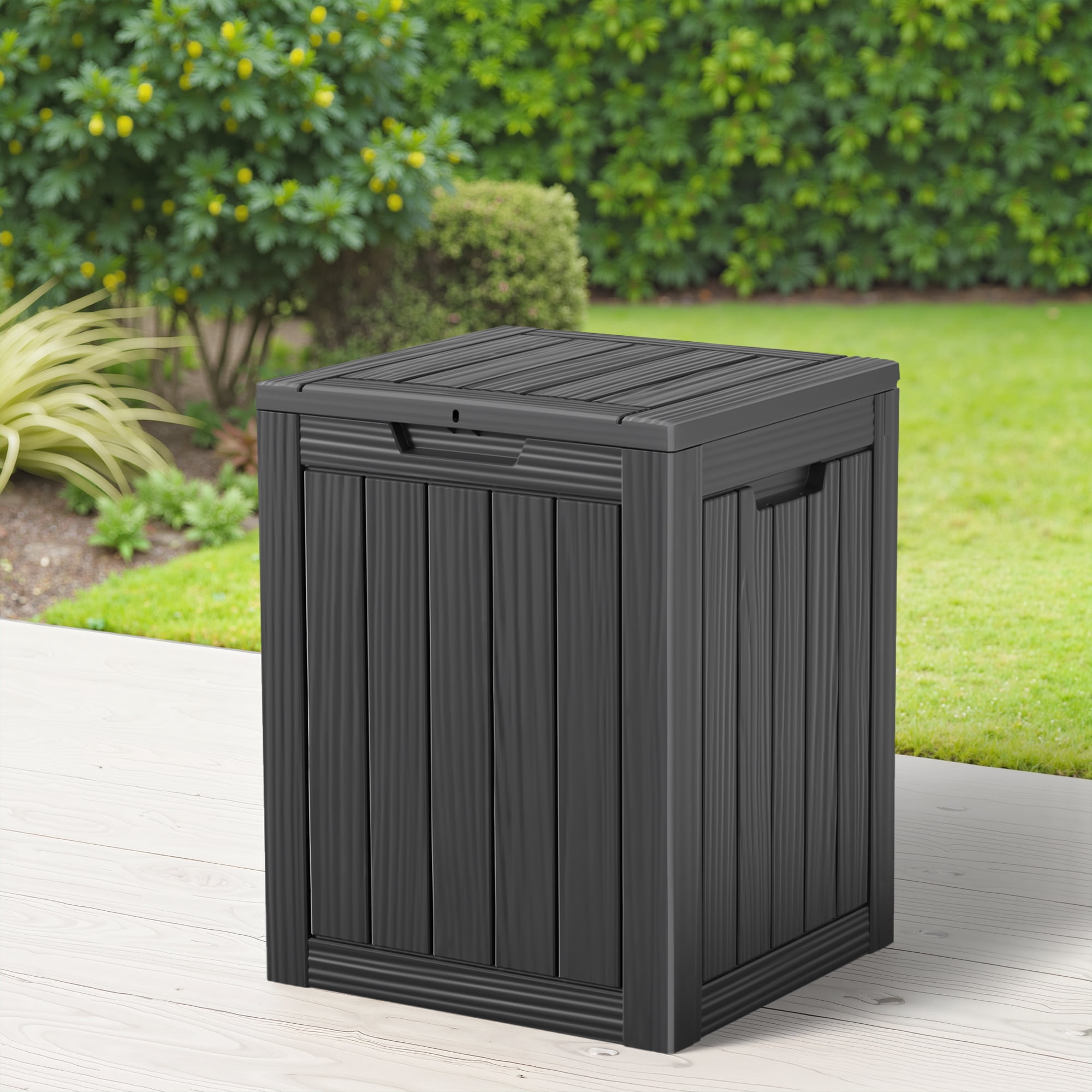MAYEERTY 3*80L Outdoor Waste Bin with Triple-Bucket Wood Waste Bin for Outdoor, Black