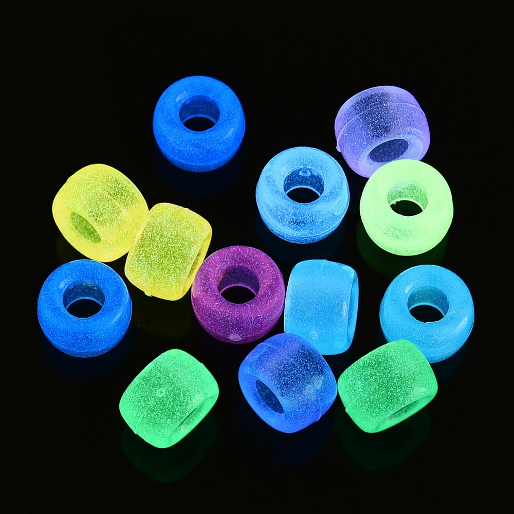 500gs Transparent Luminous Acrylic Beads Crow Beads Pony Beads Glow in the Dark Rondelle Mixed color 9x6mm Hole: 3.8mm Multi-color