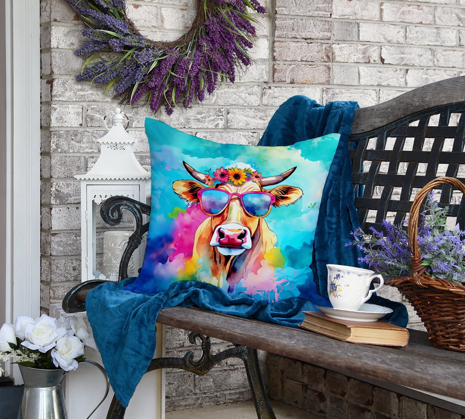 Carolines Treasures DAC4007PW1818 18 x 18 in. Unisex Hippie Animal Malvi Cow Polyester Fabric Throw Pillow