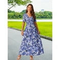 thumbnail image 4 of DARING DIVA Short Flutter Sleeve Smocked Flowy Maxi Dres L Dark Blue, 4 of 6