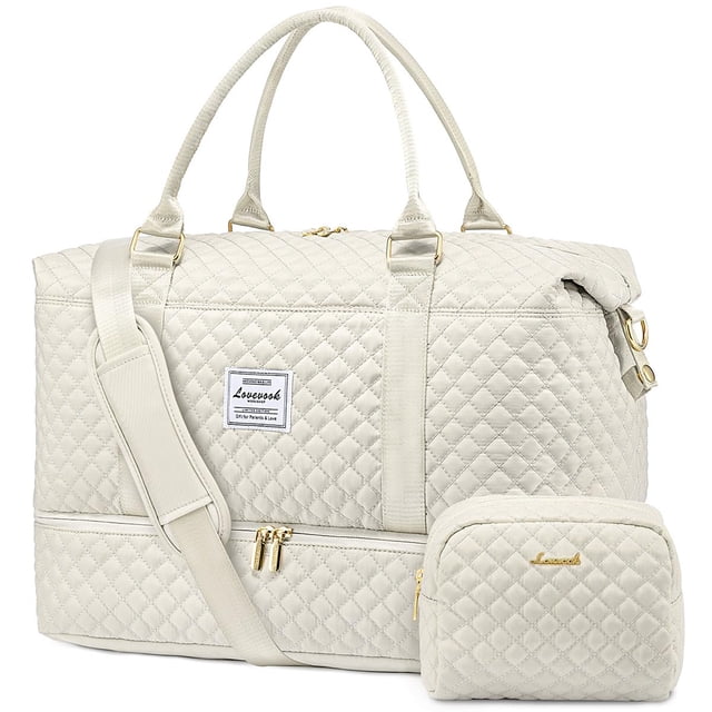 Bolsa de viaje LOVEVOOK para mujer con compartimento para zapatos, color beige