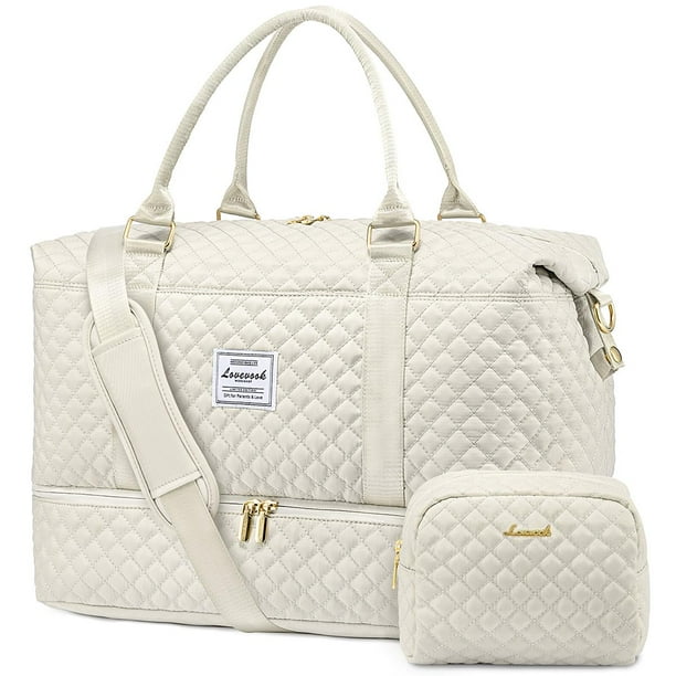 Bolsa de viaje LOVEVOOK para mujer con compartimento para zapatos, color beige