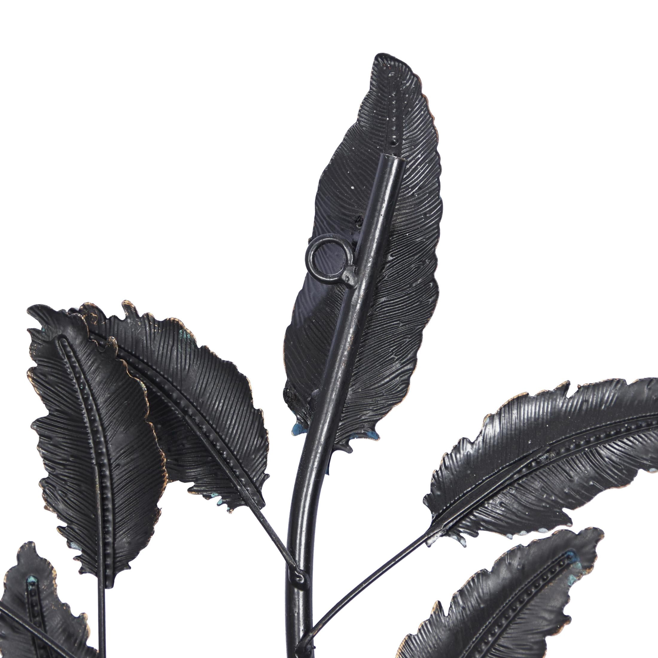 DecMode Blue Metal Leaf Wall Decor with Gold Accents