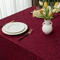 thumbnail image 5 of Spring Jacquard Rectangle Tablecloth, Waterproof Damask Curly Floral Pattern Table Cloth, Washable Decorative Polyester Table Cover for Kitchen/Dining/Parties - Burgundy, 60 x 120 Inch, 5 of 6