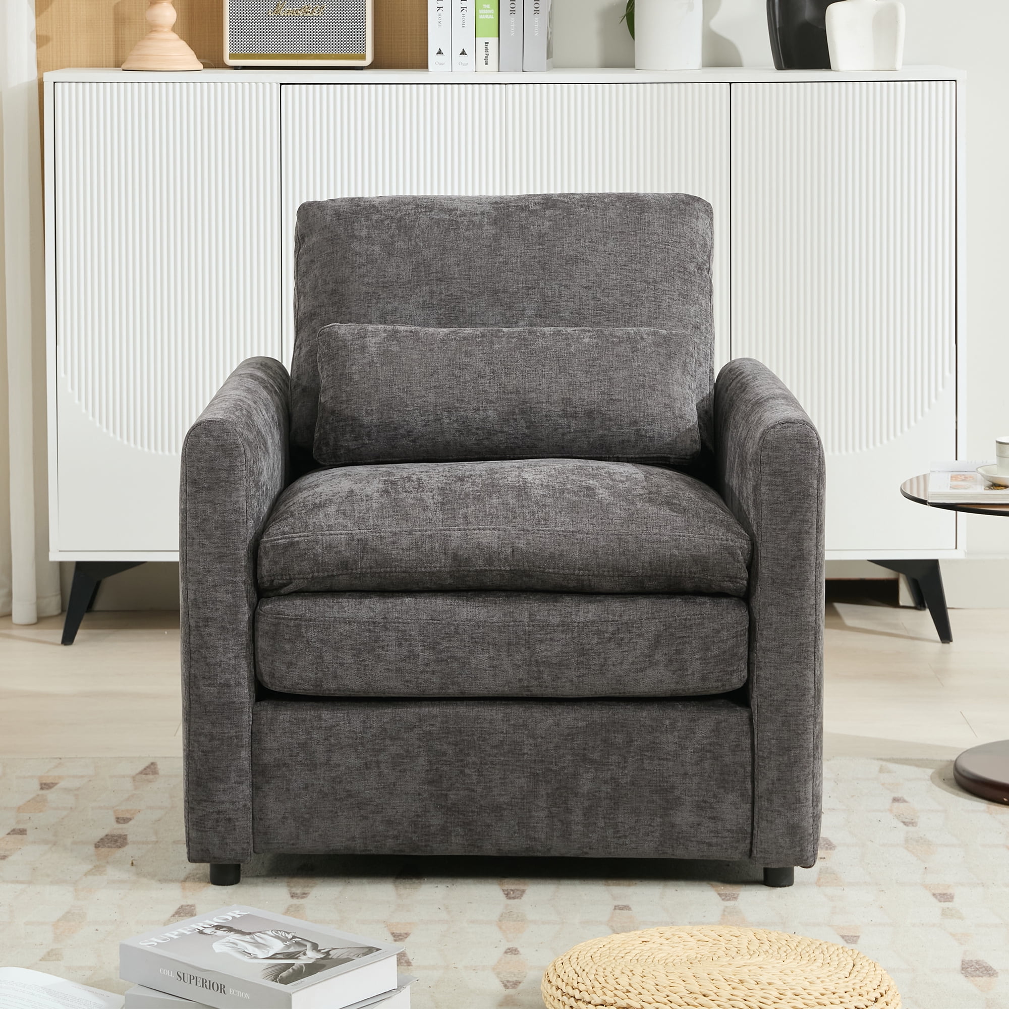 Leumius 31.9" Cozy Upholstered Armchair Oversized Comfy Cloud Sofa Double Cushion Single Sofa Plush Cushion Armchair for Living Room, Bedroom Grey
