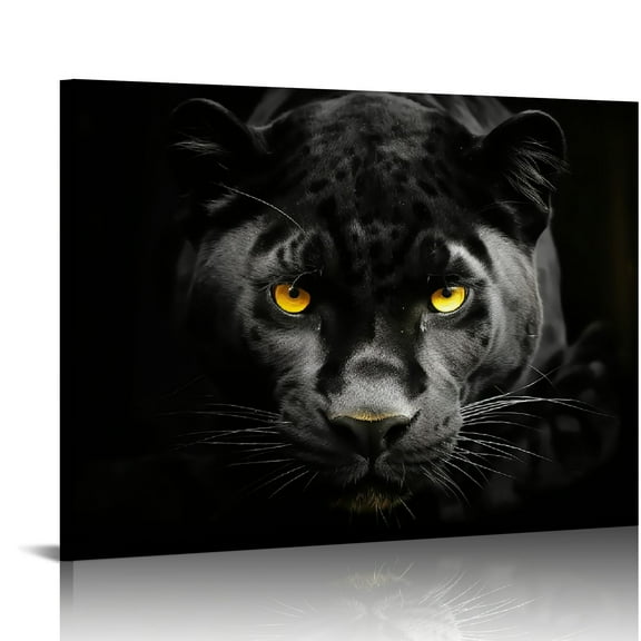 COMIO Black Panther Canvas Wall Art Black and White Animal Painting Wildlife Animal Pictures Poster Print Modern Leopard Artwork for Living Room Bedroom Kitchen Office 20x16in