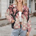 thumbnail image 3 of Jackets for Women Winter Coat Jackets Flannel Stand Collar Jacket(Pink Blossoms on Checkered Ground,Size:S-4XL), 3 of 7