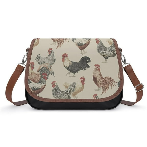 Chicken Pattern Vintage Crossbody Bag for Women Medium Leather Hobo Bags Shoulder Bag Classic City Leather Satchels