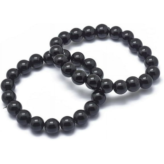 2 pc Black Stone Bead Stretch Bracelets Round 2-1/8 inch~2-3/8 inch(5.5~6cm) Bead: 8mm Black Stone