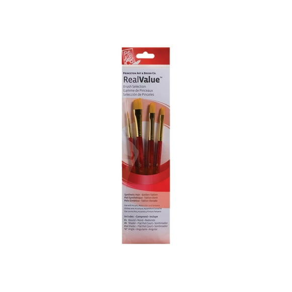Princeton RealValue Series 9100 - Paint brush set - 4-piece - round, flat shader, angle shader - size: 2, 6, 10, 1/2