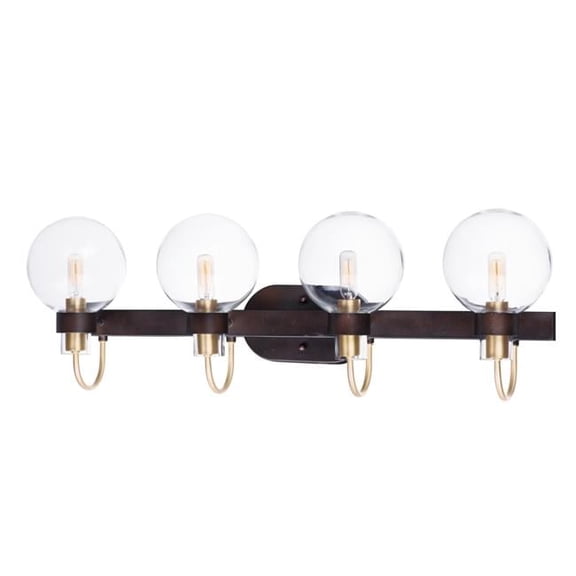 33 in. Bauhaus Four-Light Bath Vanity Wall Light, Bronze & Satin Brass