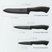 Hecef 3-piece Ceramic Knife Set with Blade Guards, Chef Vegetable Fruit Paring Knife