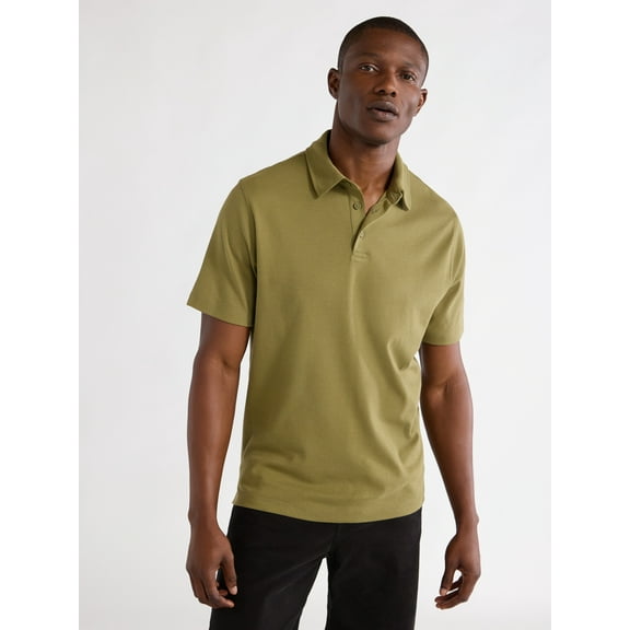 Free Assembly Mens Cotton Polo Shirt with Short Sleeves, Sizes XS-3XL