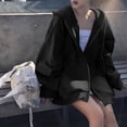 thumbnail image 1 of Ropa de mujer de talla grande, suéter con capucha de manga larga gris para niñas regordetas, abrigo de otoño para mujer, top holgado a la moda, 1 of 3