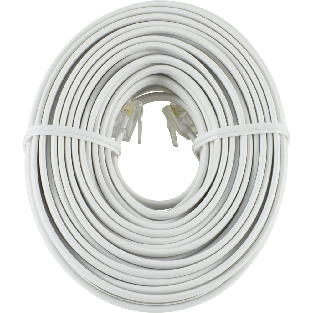 onn. 50ft. Telephone, Modem and Fax Line Cord, White, 100010005