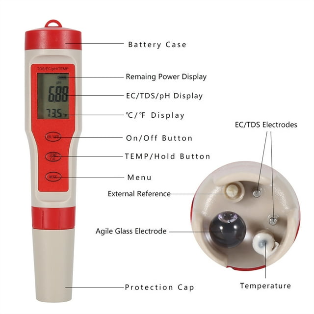 4 EN 1 FUNCIÓN TD TEM TEM TEMP Digital Water Quality Monitor Monitor Pen pluma