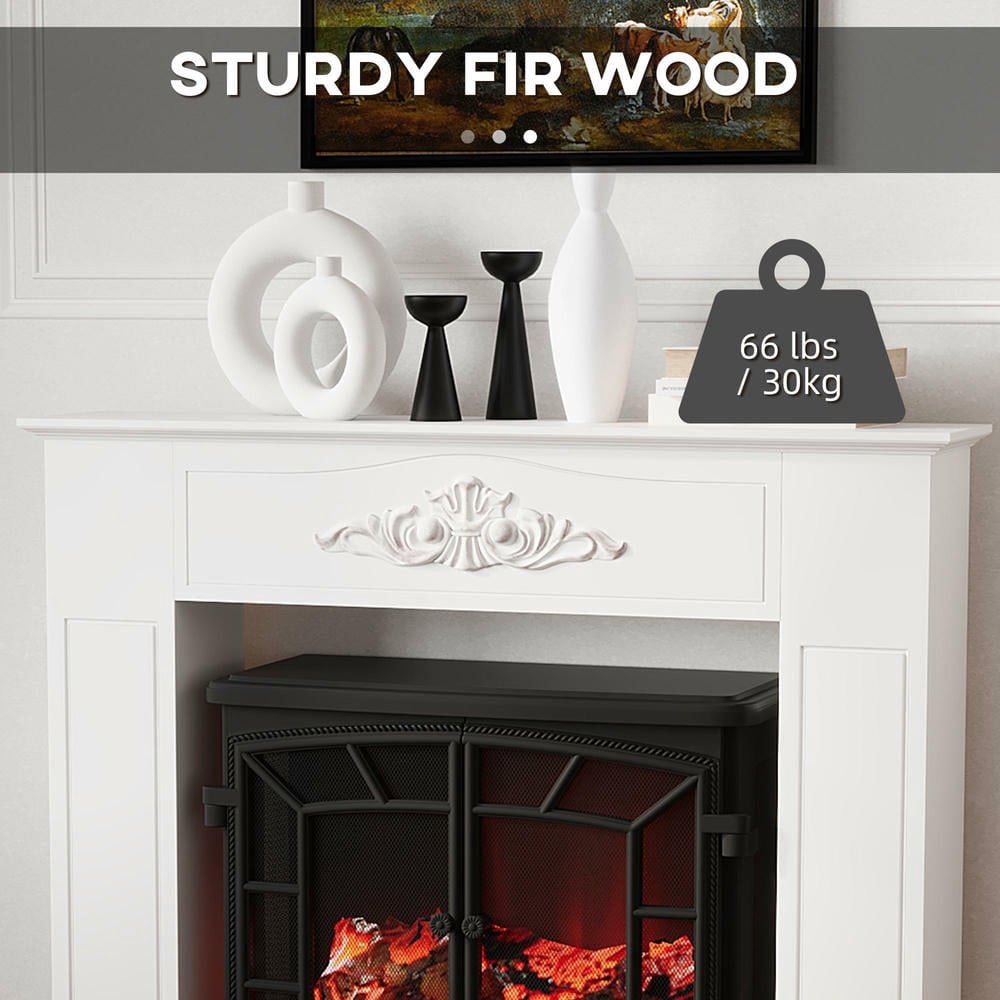Resenkos Fir Wood Fireplace Mantel Surround, 44.75" W x 40" H, Freestanding Electric Fireplace Stove Mantel, Distressed White