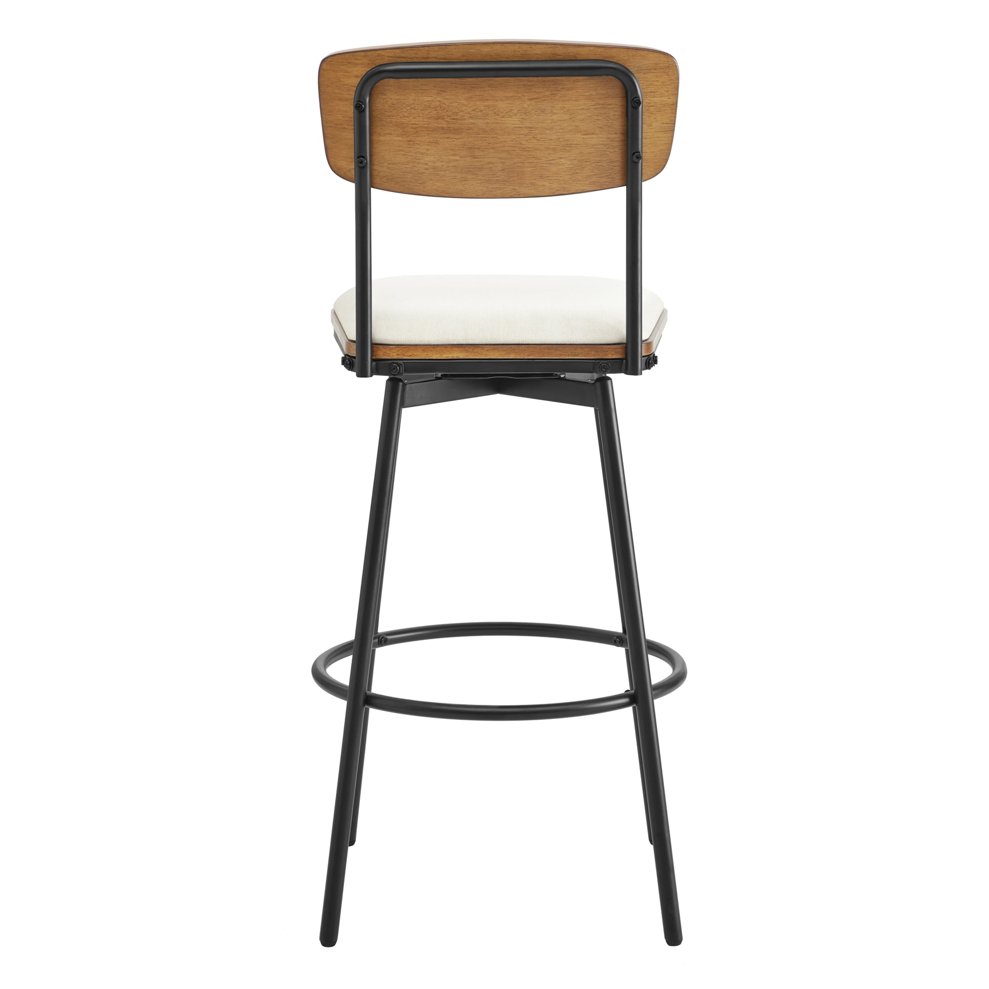 Spruce & Spring Bar Height Swivel Bar Stool with Wood Back and Metal Base Set of 2, White, Fabric