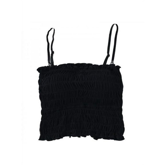 Zupora Women Camisole Soft Comfy Casual Cotton Solid Color Longline Ruffle Ruched Knitted Bandeau Cami Crop Top Tube Top with Removable Chest Pad Built-in Shelf Bras for Girls, One Size