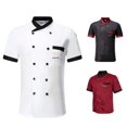 thumbnail image 5 of Ana Unisex Hotel Chef Clothes Stand Collar Button Short Sleeve T-shirt Tops, 5 of 7