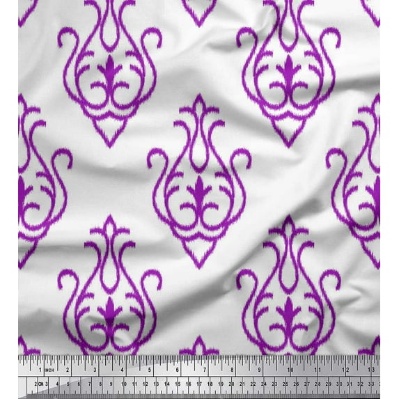 Soimoi Crepe Silk Fabric Damask Ikat Decor Fabric Printed Yard 42 Inch Wide