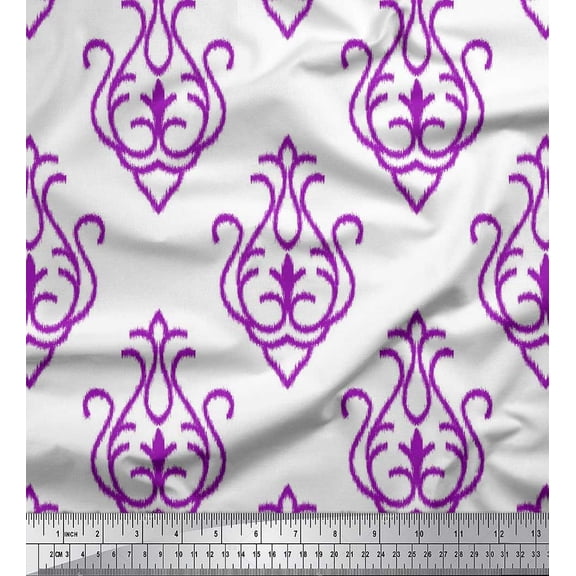Soimoi Poly Georgette Fabric Damask Ikat Print Fabric by the Yard 42 Inch Wide