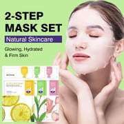 Mooyam 2-Step Mask Set 6 Sheets Natural Skincare Sheet Mask Lemon Rose Tea Tree Essential Face Mask Glowing, Hydrated & Firm Skin
