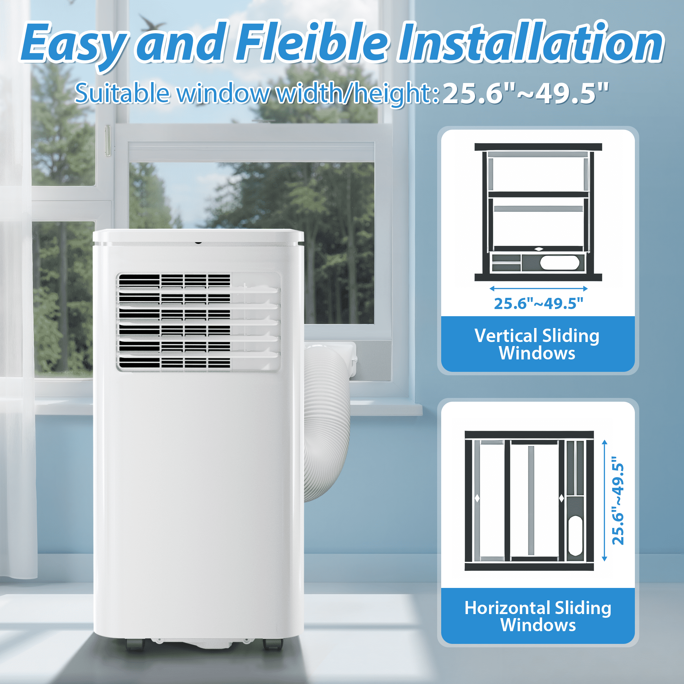 PRO CHOICE Portable Air Conditioner 10000 BTU(Ashrae) for Room Cooling up to 300 Sq.ft, 24H Timer Room AC w/Remote Control, White