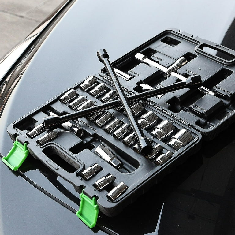 Bates Lug Wrench - 14-Inch Cross Style, 4 Socket Heads, Rust-Resistant Black Finish, Compact For Car Trunk