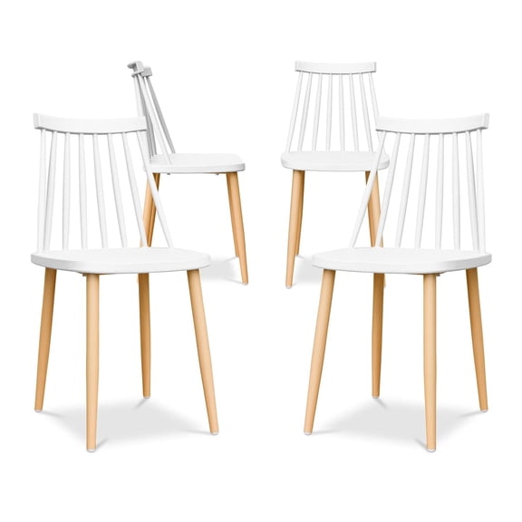 Aron Living Spindle 18" Mid-Century Plastic Dining Chairs in White (Set of 4)