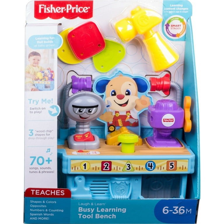 Fisher Price Laugh Learn Busy Learning Tool Bench Pretend Construction Toy for Infant Toddler