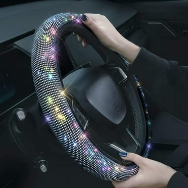 Bling Rhinestones Steering Wheel Cover with Crystal Diamond Sparkling Car SUV Steering Wheel Protector for Women ,Party,Birthday Gift(Fit 14.5"-15" Inch)