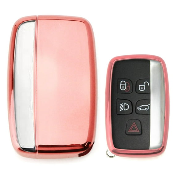 Chrome Finish Rose Gold  TPU Key Fob Protective Cover Case For 2010-2016 Land Rover 5-Button Key Fit Range Rover Sport, Range Rover, LR4, Evoque, etc