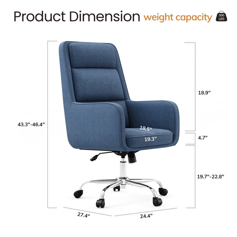 COLAMY Cocoon Modern Executive High Back Home Office Chair, Upholstered Desk Chair with Wheels, Vanity Chair with Head and Lumbar Support, Armrest (Blue)