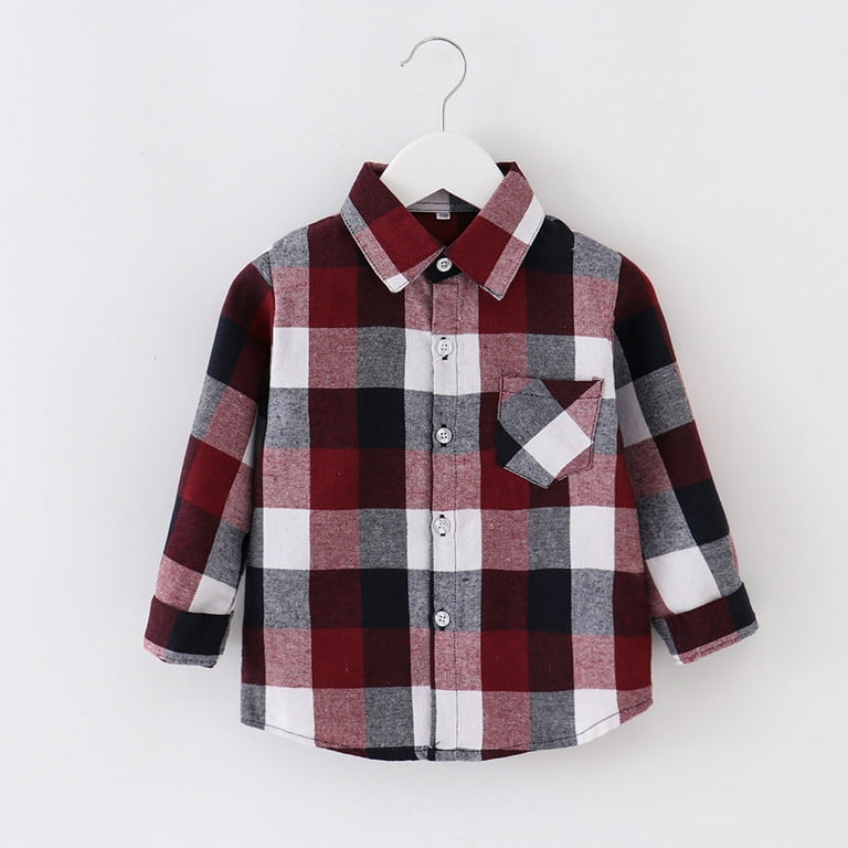 TOWED22 Kids Little Boys Girls Baby Red Plaid Flannel Long Sleeve