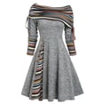 thumbnail image 1 of FASHIONWT Women Ethnic Long Sleeve Knee Length Skirts Cold Shoulder Sleeve Drawstring Dress, 1 of 4