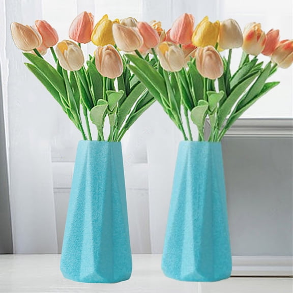 Xhegex 2 Pack Vase for Flowers Plants, Plastic Vases for Modern Centerpieces, 6" H Ceramic Look Vase for Wedding Dinner Table Party Living Room Office Bedroom Decor