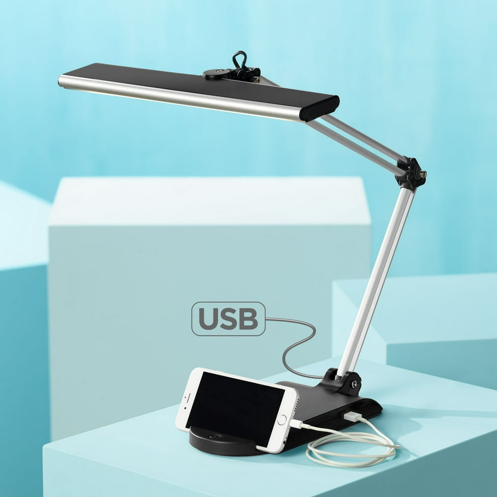 360 Lighting Modern Desk Lamp with USB Port and Phone Cradle Metallic