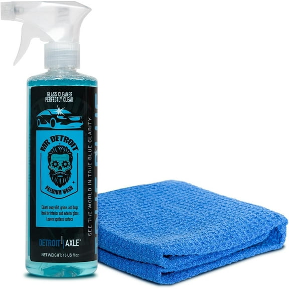 Mr. Detroit - 2pc Glass Cleaner 16oz Bottle w/Sprayer Microfiber Towel  Streak-Free Car Window Cleaning for Auto Glass & Household Use, Remove Bugs, Grime & Fingerprints