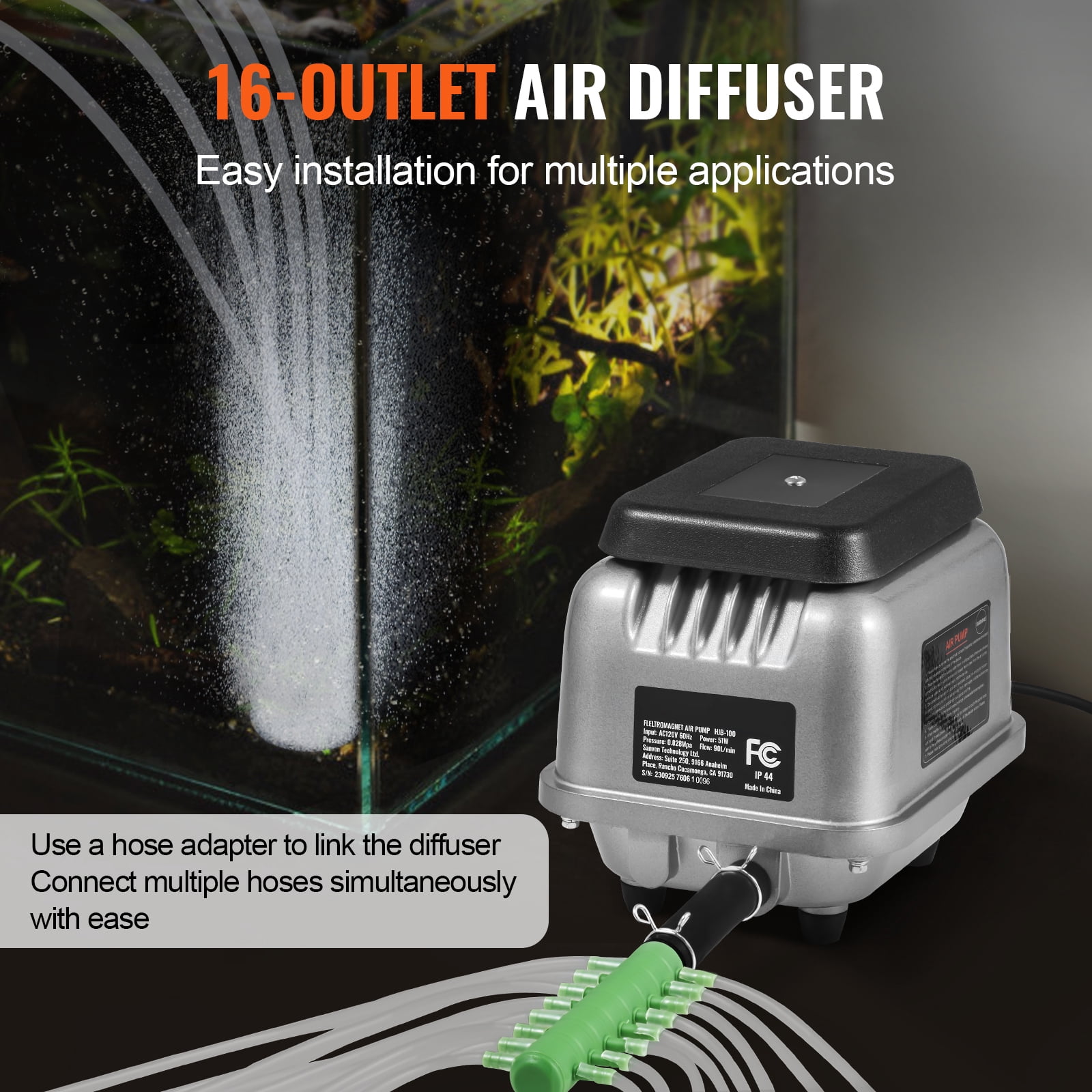 SKYSHALO Linear Air Pump, 90L/Min for Efficient Aeration, Ideal for Small Ponds, Water Features, Waste Processing, Septic Systems, Aquariums, and Aquaculture