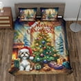thumbnail image 2 of Merry Christmas Shih Tzu Santa Hat Xmas Tree Winter Holiday Quilt Bedding Set Lion Dog Lover Gifts 1 Blanket Bed Cover 2 Pillowcases - 01013, 2 of 5