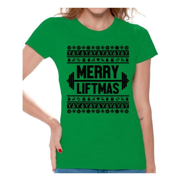 Awkward Styles Merry Liftmas Christmas Shirts for Women Merry Christmas T Shirts Lifting Holiday Top Christmas Workout Women's Shirt Gym Training Fitness T-Shirts Christmas Party Outfit for Women