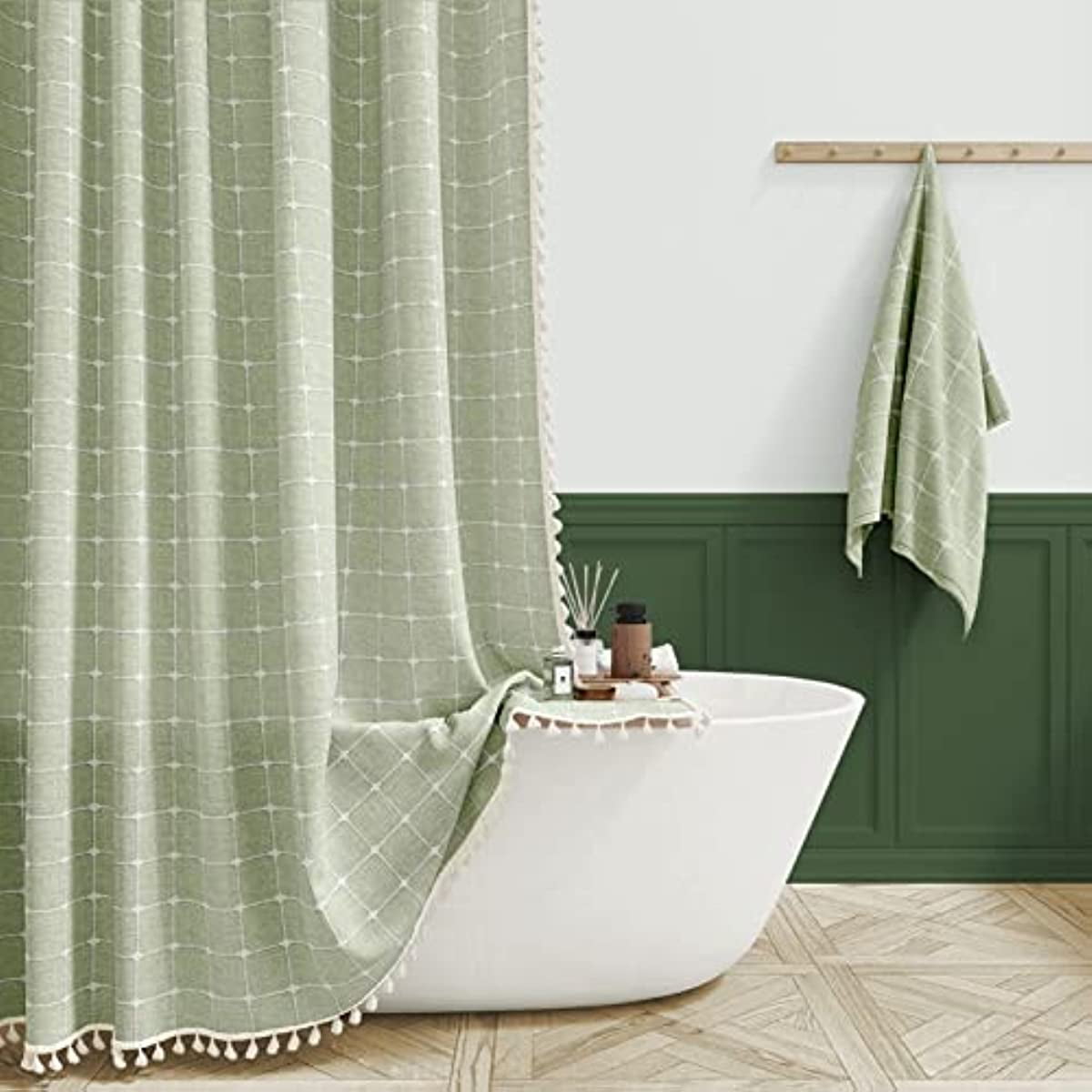 Boho Farmhouse Shower Curtain Linen Rustic Heavy Duty Fabric Shower