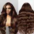 thumbnail image 4 of Peluca sin pegamento SFD, cabello humano marrón chocolate, 26 pulgadas, 200% de densidad, 4 of 6
