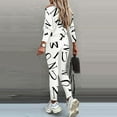 thumbnail image 4 of Zpanxa Women's Casual Fashion Printed Bat Sleeve Trousers Casual Sports Women's Suit High Waisted Sports Athletic Lounge Pants with Pockets Relaxed Fit Straight Leg Pant White M, 4 of 8